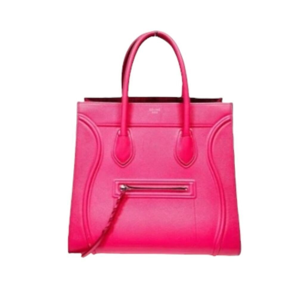 CELINE Fuchsia Pink Leather Phantom Luggage Tote Bag Large Auth Ex+